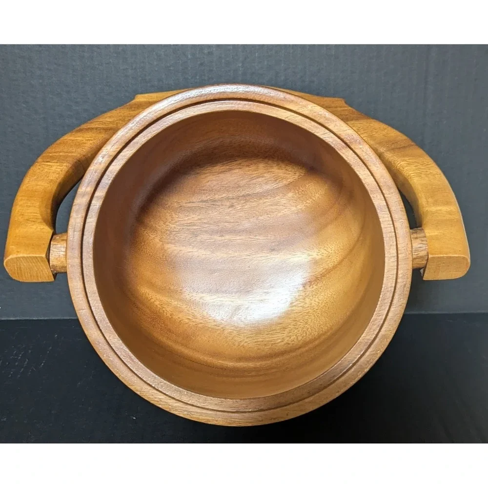 Vintage Hand Carved Teak‎ Wood Bucket With Handle Rural Farming Scene